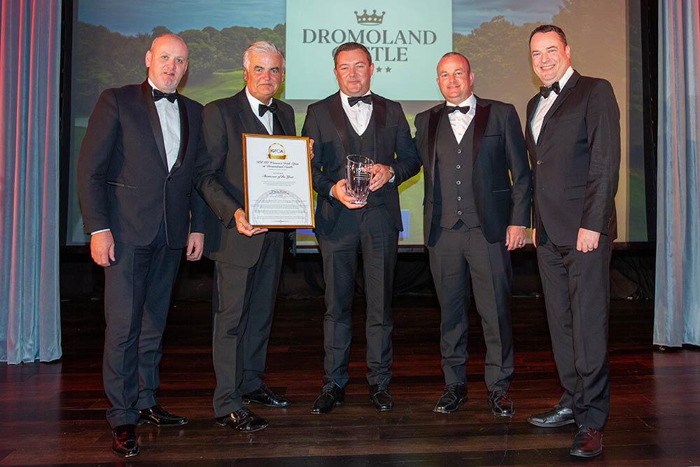 <strong>2023 IGTOA Showcase of the Year - KPMG Women’s Irish Open at Dromoland Castle</strong><br />Accepting the Award: Eamonn O’Donnell, Director of Golf, Mark Reynolds & Mark Nolan, Managing Director Dromoland Castle.<br /> Presented by: IGTOA Member Allan O’Connor Premier Golf, Conor Mallon Newry Mourne and Down District Council.